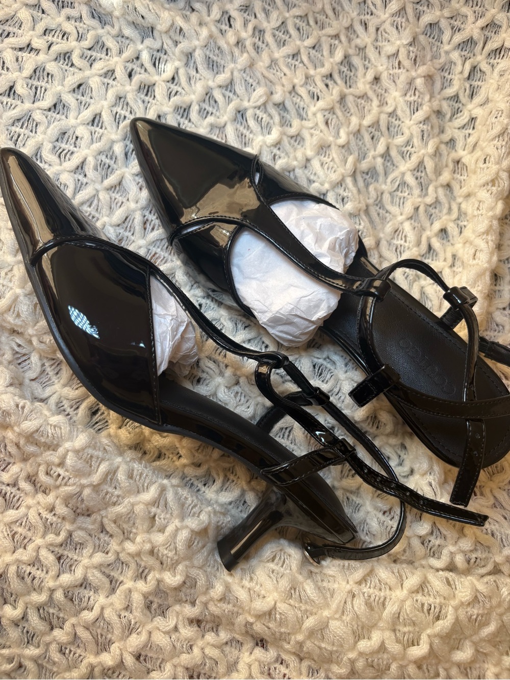 Black Patent Pointed-Toe Slingback Heels